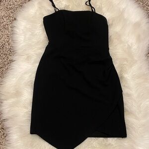 Trixxi Black Spaghetti-Strap Wrap-Front Mini Dress